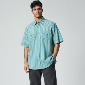 Vintage Ely Cattleman Western Shirt Men's L Tall Pearl Snap Striped Short Sleeve